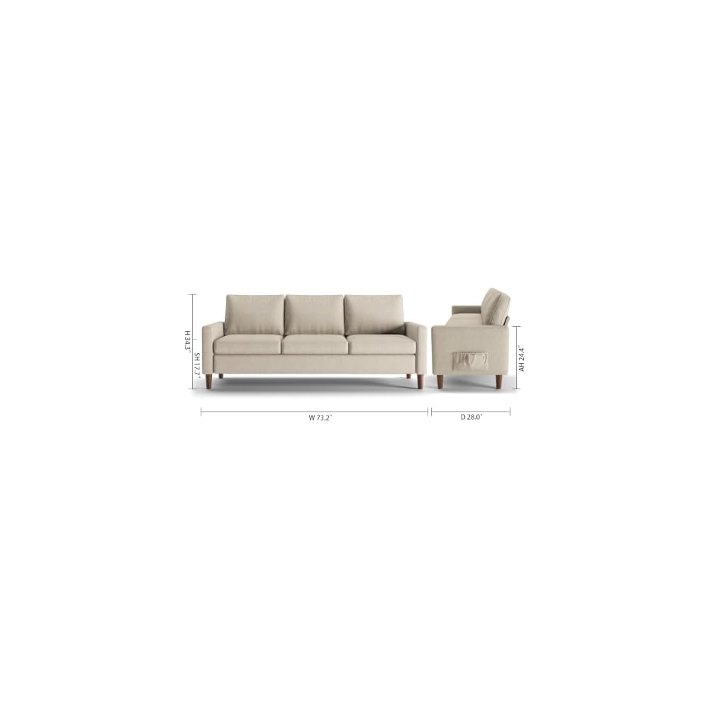 Artdeco Home 73.2" W 3-Seat Storage Sofa,Upholstered Linen Couch with Hidden Under-Seat Storage,Side Storage Pocket,Modern Sofa for Living Room, Apartment,Office(Beige)