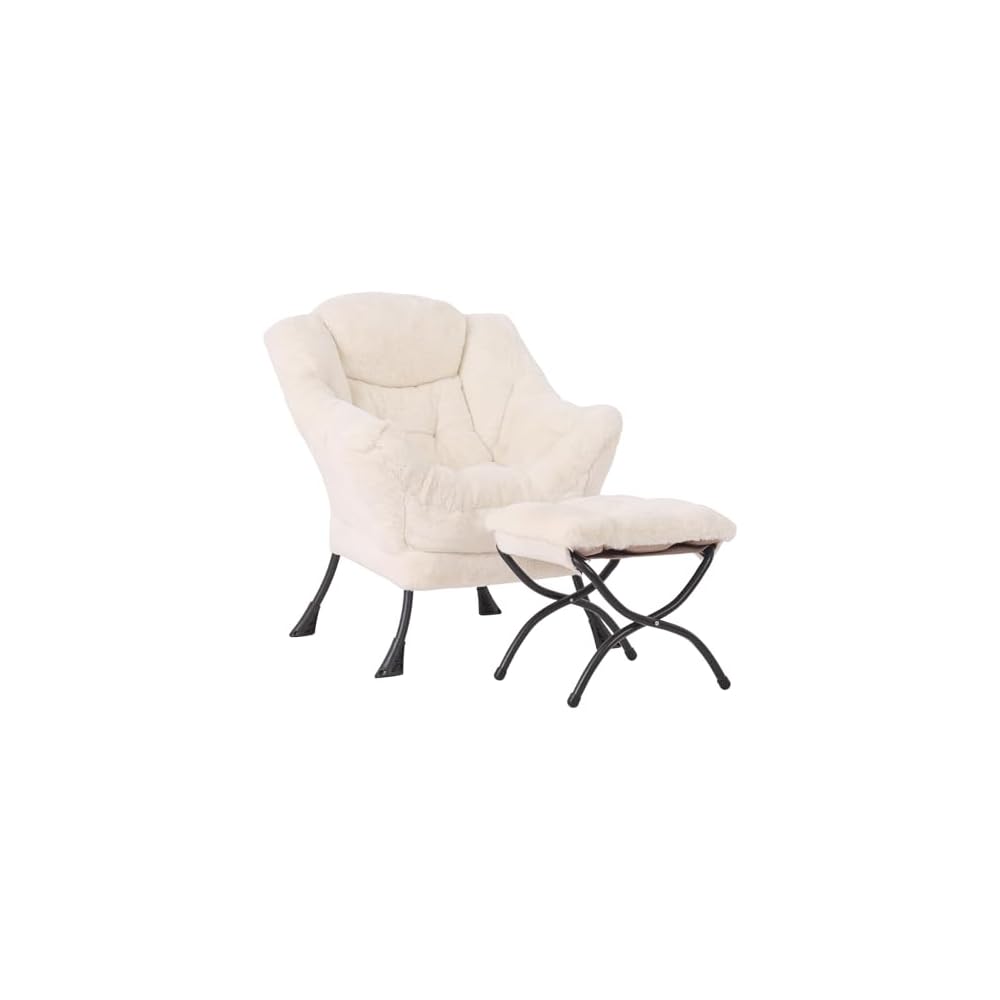 Modern Lazy Chair with Ottoman, Comfy Accent Reading Chair, Dark Green