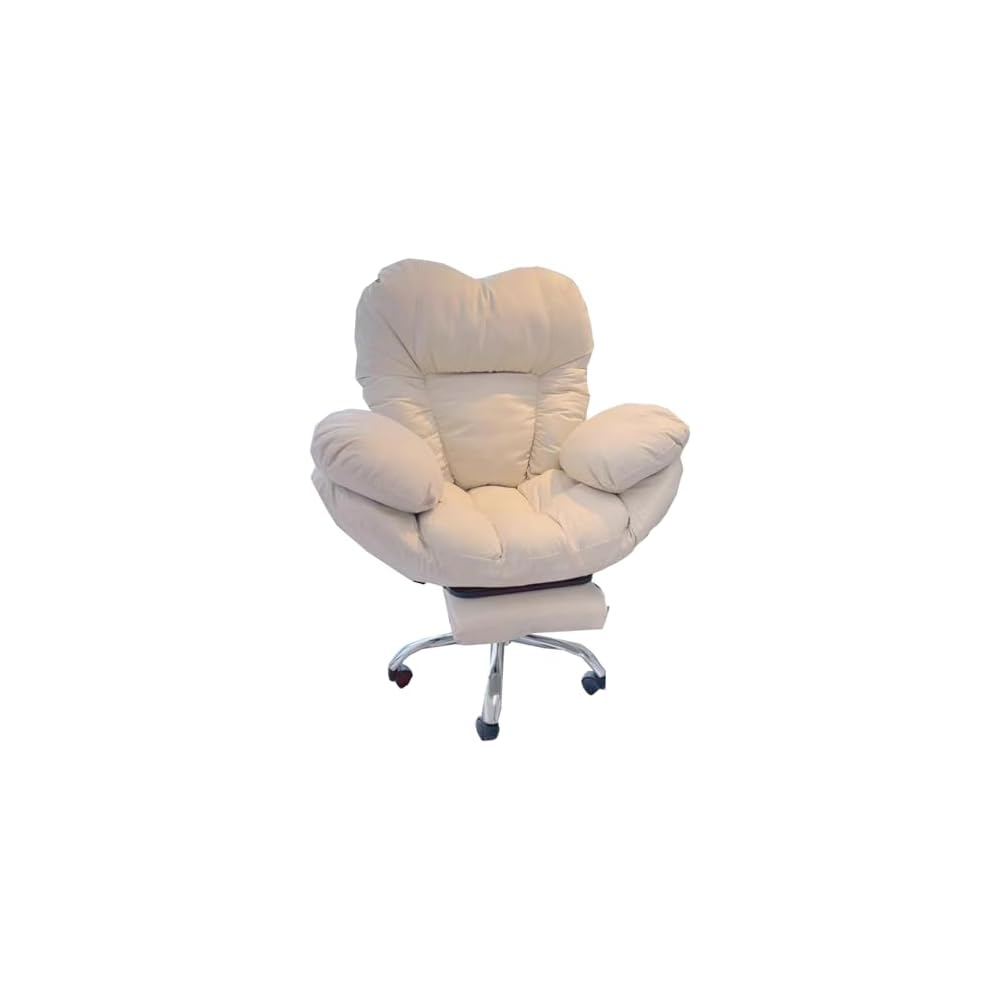 Recliner Chair Home Office Chair Ergonomic Gaming Computer Chair Backrest Lazy Sofa Chairs for Living Room, Comfortable Executive Office Desk Chairs Armchair for Bedroom(/Beige,with Foot Rest)