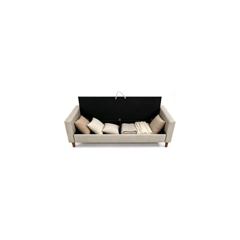 Artdeco Home 73.2" W 3-Seat Storage Sofa,Upholstered Linen Couch with Hidden Under-Seat Storage,Side Storage Pocket,Modern Sofa for Living Room, Apartment,Office(Beige)