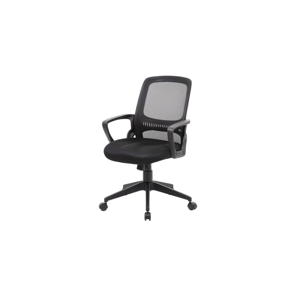 Pemberly Row Modern Mesh Swivel Office Chair, 37-39 in Height, Black Finish, Adjustable Arms, Pneumatic Seat Height, Tilt Tension, Nylon Base, Double Wheel Casters, Contemporary Design for Office Use