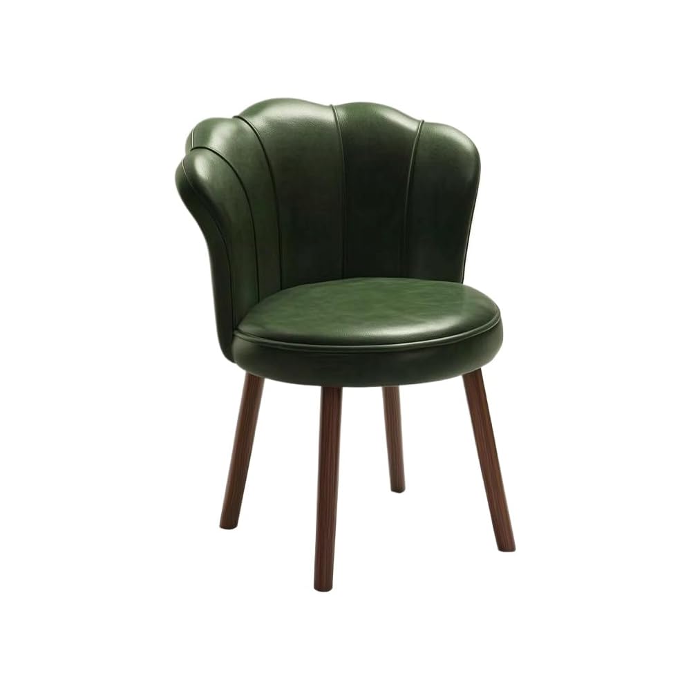 Accent Chair with Swivel, Faux Leather Upholstery, High-Density Foam, Solid Rubberwood Legs – Vanity, Desk, or Living Room Chair ([Rotating solid wood legs] Green - wear-resistant oil wax skin)