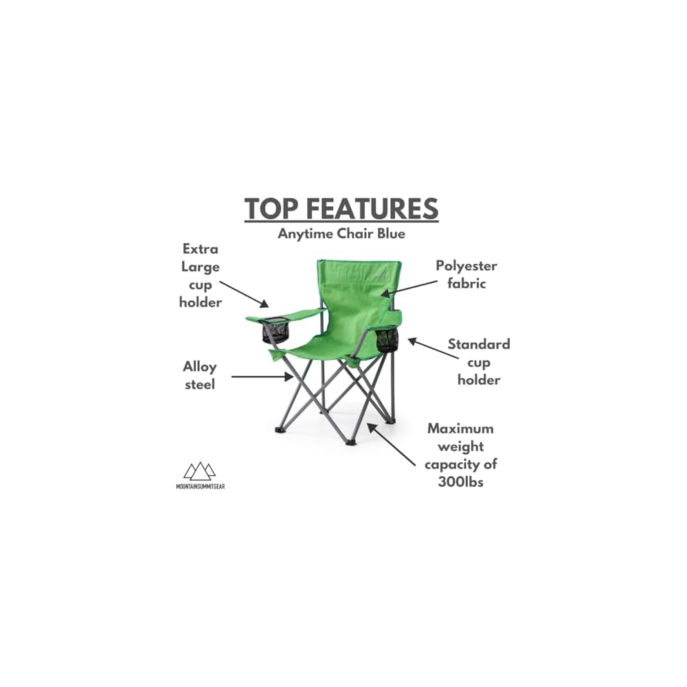 MOUNTAIN SUMMIT GEAR Anytime Chair for Camping, Sports, and the Outdoors w/Carry Bag, Camping Chairs for Adults, Folding Chair for Outside, (by Caddis Sports)