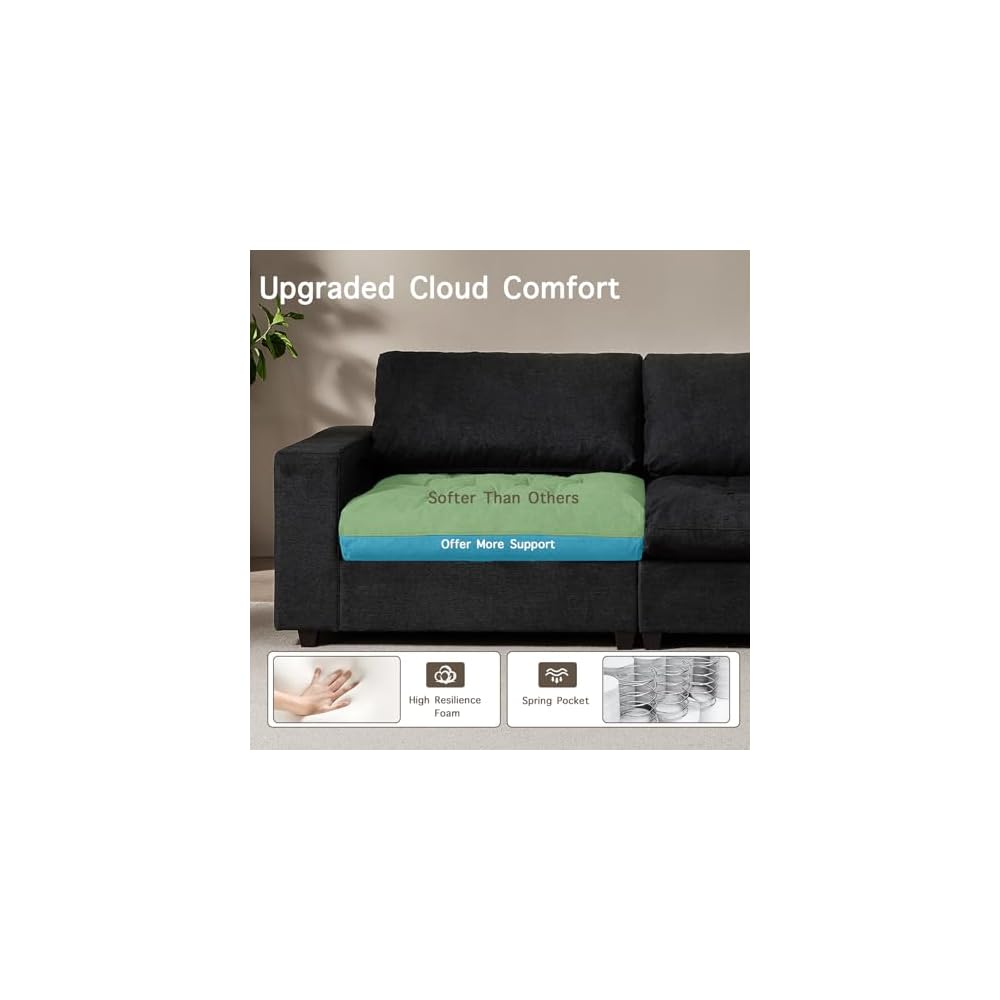 87'' Storage Sofa Couch, 3 Seater Sofa with Extra Deep Seats, Modern Couches for Living Room, Comfy Upholstered Space Saving Sofa with Washable Cushion Covers for Apartment, Black