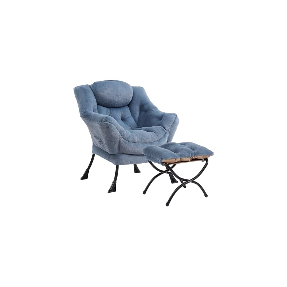 Modern Lazy Chair with Ottoman, Comfy Accent Reading Chair, Dark Green