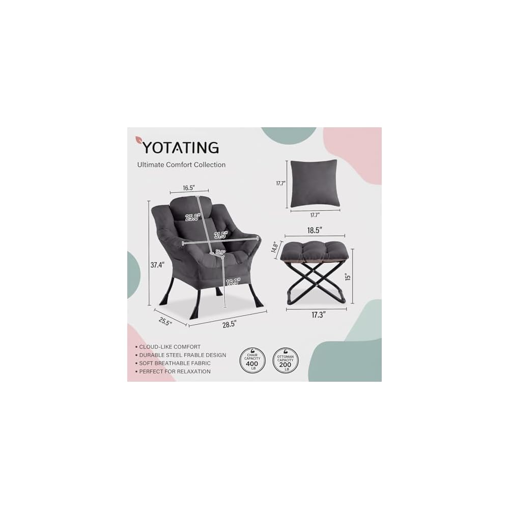 Lazy Chair with Ottoman,Lounge Arm Chair with Pillow and Folding Footrest
