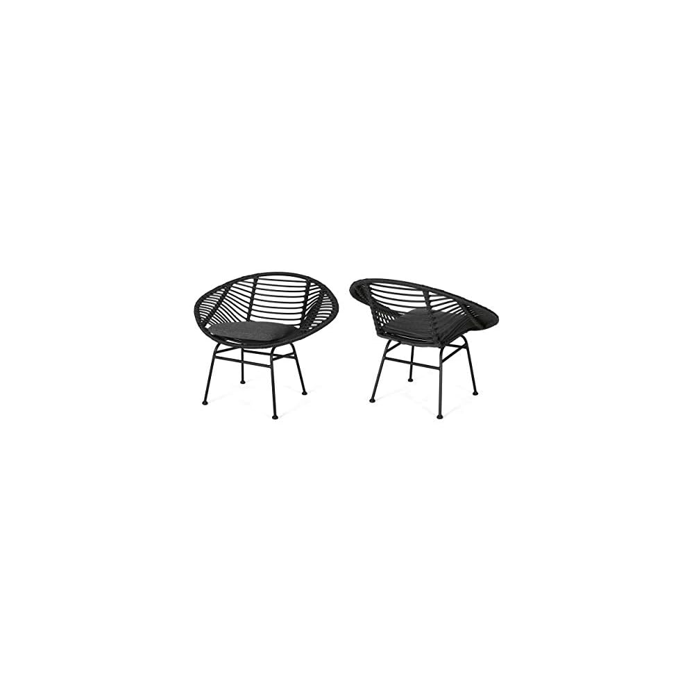 Christopher Knight Home Aleah Indoor Woven Faux Rattan Chairs with Cushions (Set of 2), Dark Gray Finish