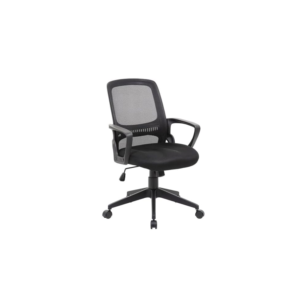 Pemberly Row Modern Mesh Swivel Office Chair, 37-39 in Height, Black Finish, Adjustable Arms, Pneumatic Seat Height, Tilt Tension, Nylon Base, Double Wheel Casters, Contemporary Design for Office Use