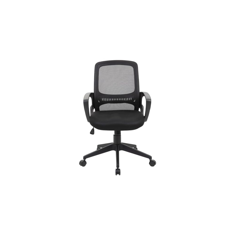 Pemberly Row Modern Mesh Swivel Office Chair, 37-39 in Height, Black Finish, Adjustable Arms, Pneumatic Seat Height, Tilt Tension, Nylon Base, Double Wheel Casters, Contemporary Design for Office Use