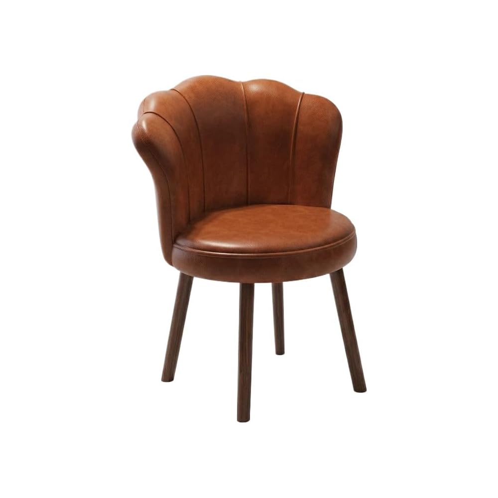 Accent Chair with Swivel, Faux Leather Upholstery, High-Density Foam, Solid Rubberwood Legs – Vanity, Desk, or Living Room Chair ([Rotating solid wood legs] Green - wear-resistant oil wax skin)