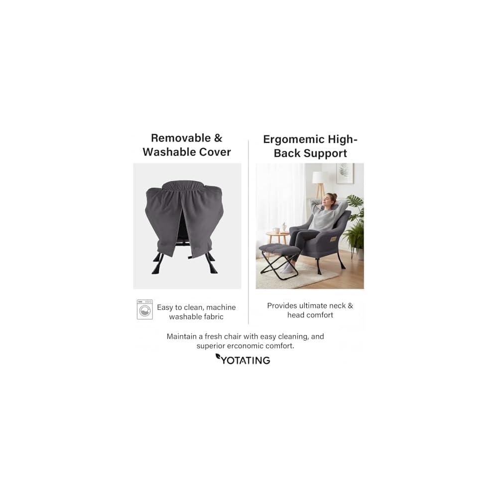 Lazy Chair with Ottoman,Lounge Arm Chair with Pillow and Folding Footrest