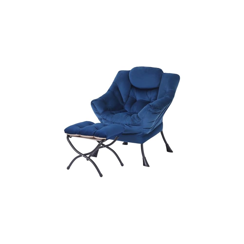 Modern Lazy Chair with Ottoman, Comfy Accent Reading Chair, Dark Green