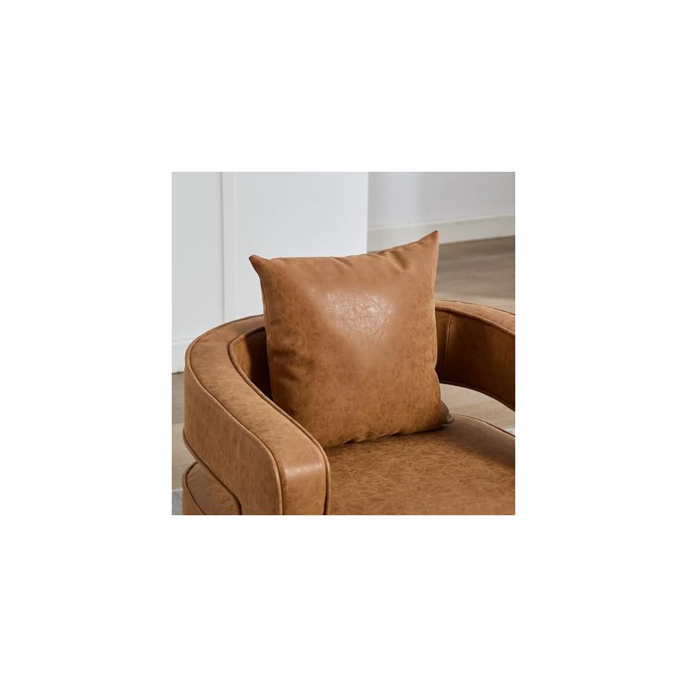 29.1 Inch Swivel Accent Chair, Open Back Barrel Design with Weathered Base for Living Room, Bedroom and Office,Brown