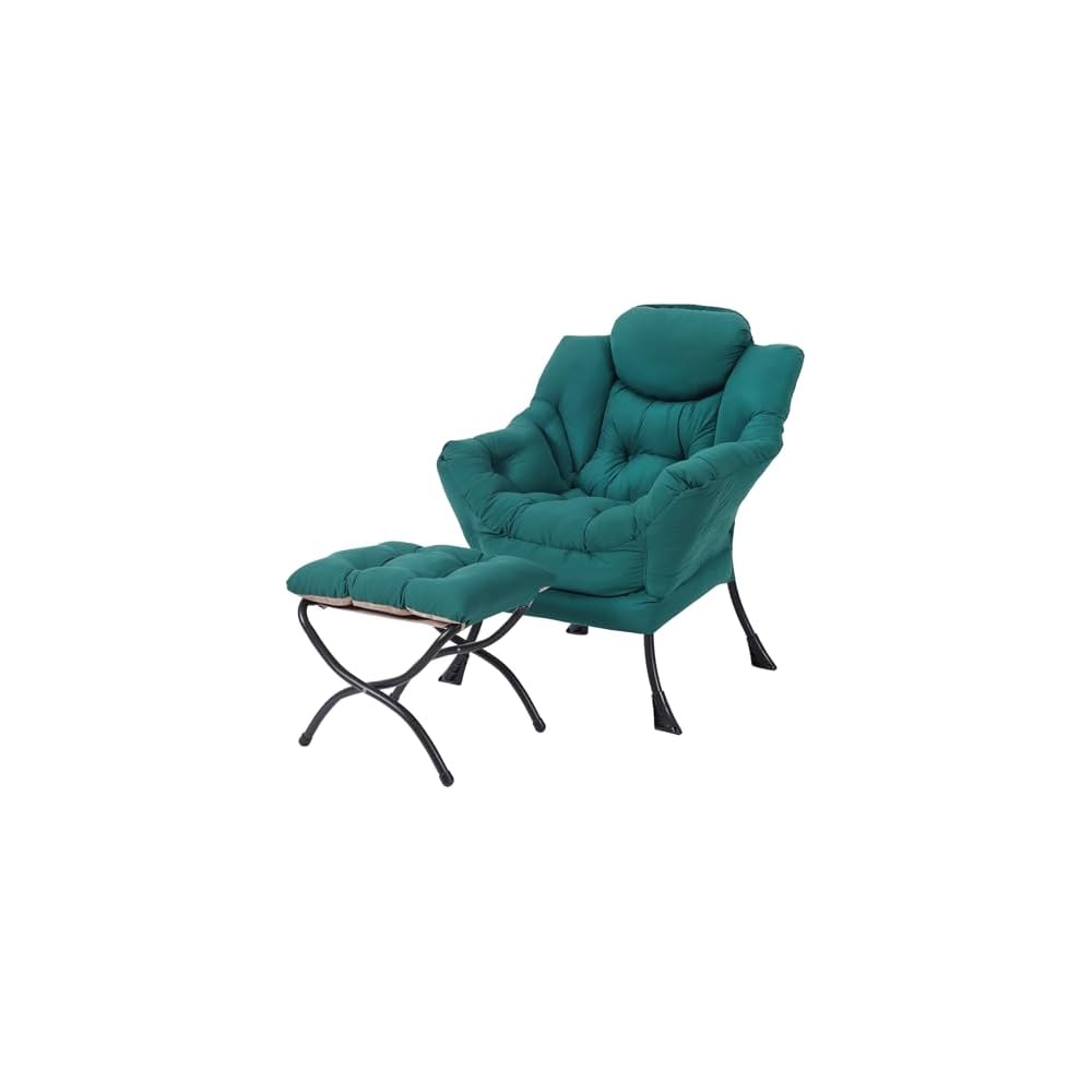 Modern Lazy Chair with Ottoman, Comfy Accent Reading Chair, Dark Green