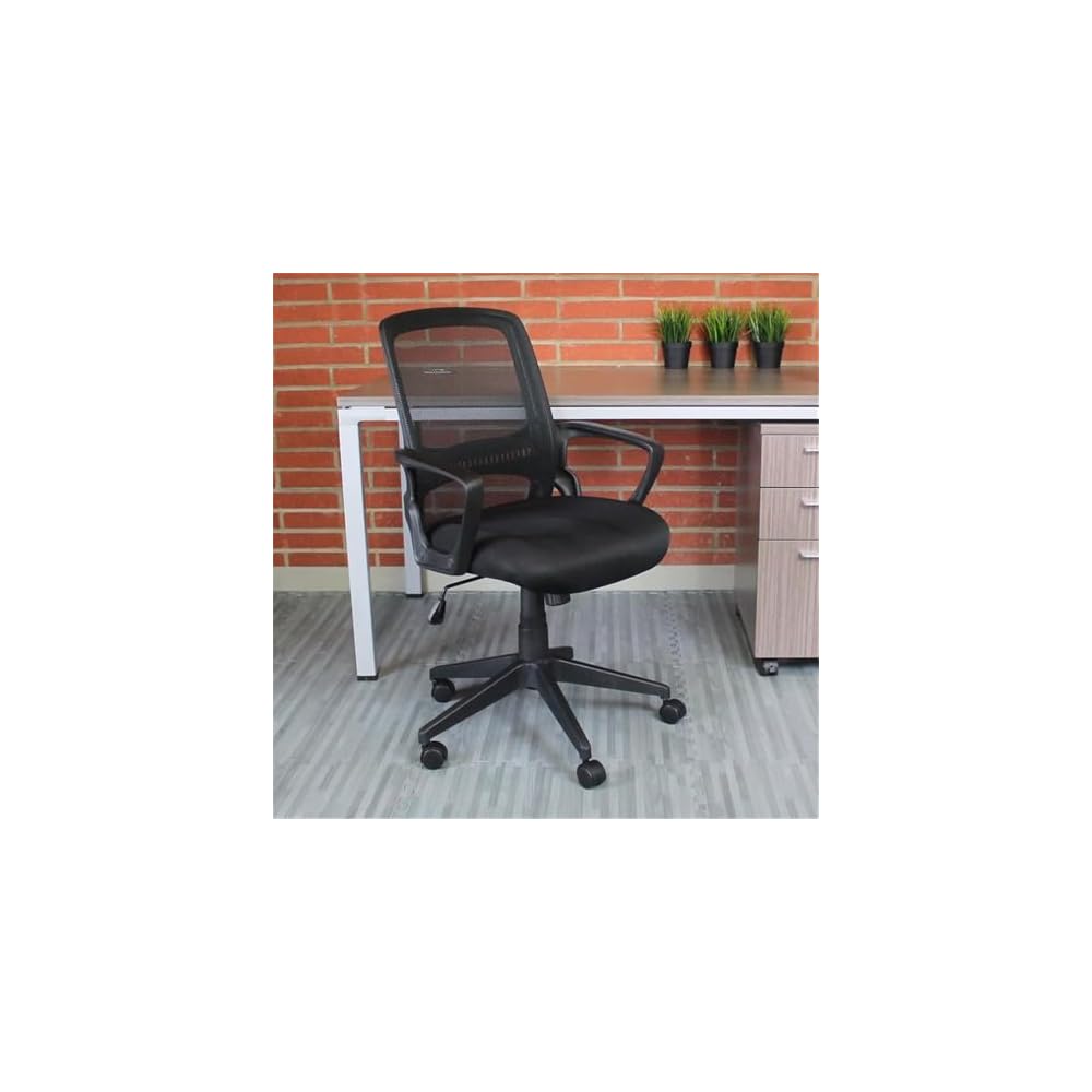 Pemberly Row Modern Mesh Swivel Office Chair, 37-39 in Height, Black Finish, Adjustable Arms, Pneumatic Seat Height, Tilt Tension, Nylon Base, Double Wheel Casters, Contemporary Design for Office Use
