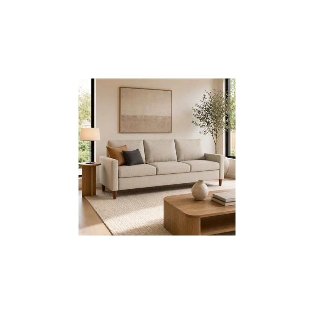 Artdeco Home 73.2" W 3-Seat Storage Sofa,Upholstered Linen Couch with Hidden Under-Seat Storage,Side Storage Pocket,Modern Sofa for Living Room, Apartment,Office(Beige)