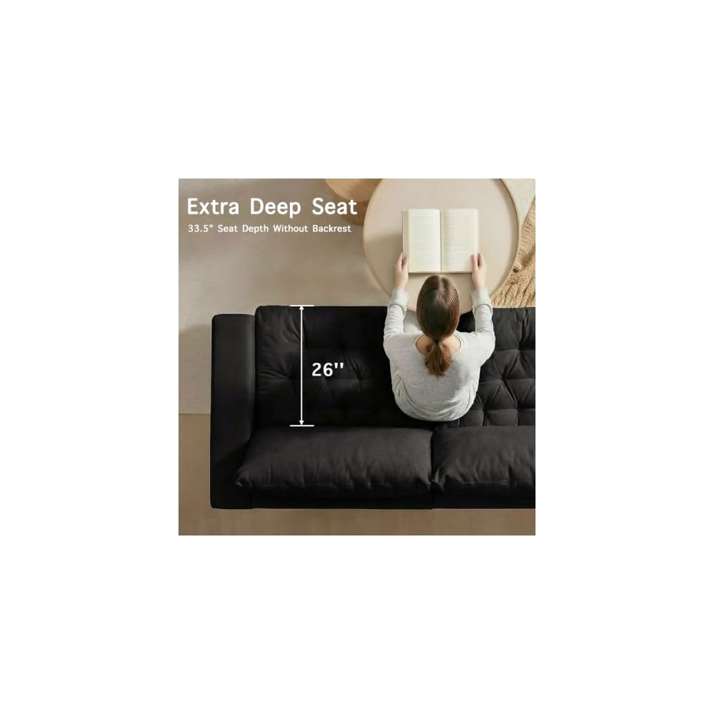 87'' Storage Sofa Couch, 3 Seater Sofa with Extra Deep Seats, Modern Couches for Living Room, Comfy Upholstered Space Saving Sofa with Washable Cushion Covers for Apartment, Black