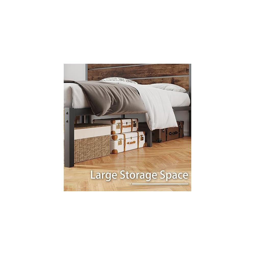 Fluest Twin Bed Frame with Headboard and Footboard, Metal Twin Bed Frame with Under Bed Storage, All-Metal Support System, No Box Spring Needed, Easy Assembly,Rustic Brown