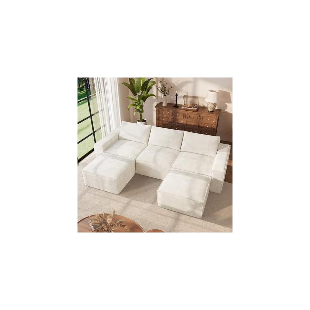 Vesgantti 114" U Shaped Boneless Couch, Deep Seat Sectional Sofa, Beige