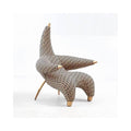 Patterned Sculptural Accent Chair with Gold Metal Legs and Curved Arms