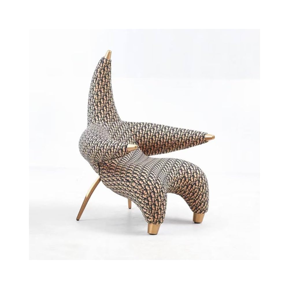 Patterned Sculptural Accent Chair with Gold Metal Legs and Curved Arms