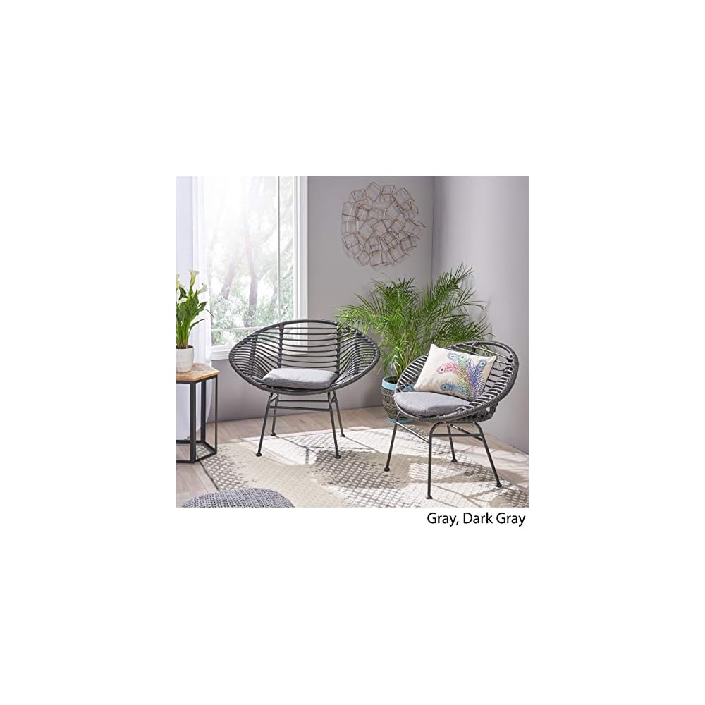 Christopher Knight Home Aleah Indoor Woven Faux Rattan Chairs with Cushions (Set of 2), Dark Gray Finish
