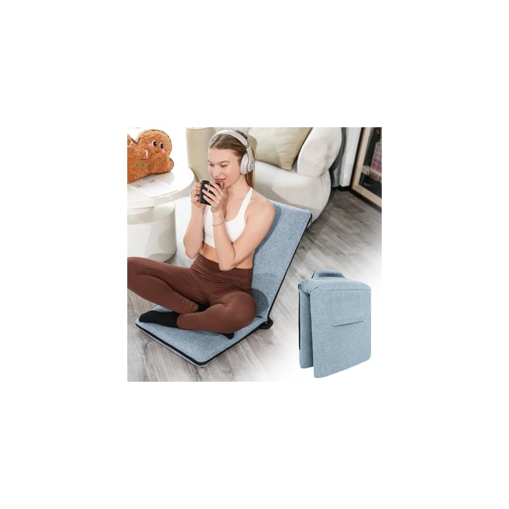 FASTMOMENT Floor Chair with Back Support Foldable Meditation Seat, Blue