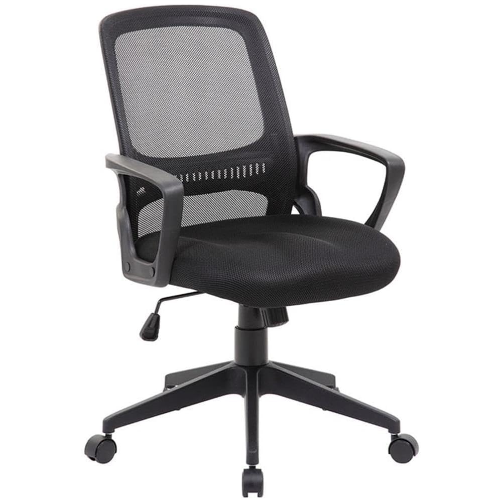Pemberly Row Modern Mesh Swivel Office Chair, 37-39 in Height, Black Finish, Adjustable Arms, Pneumatic Seat Height, Tilt Tension, Nylon Base, Double Wheel Casters, Contemporary Design for Office Use