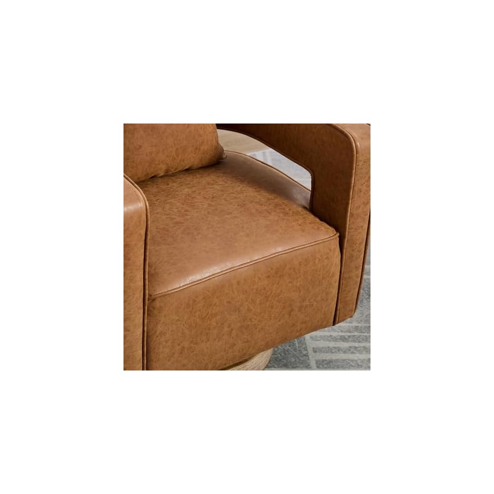 29.1 Inch Swivel Accent Chair, Open Back Barrel Design with Weathered Base for Living Room, Bedroom and Office,Brown