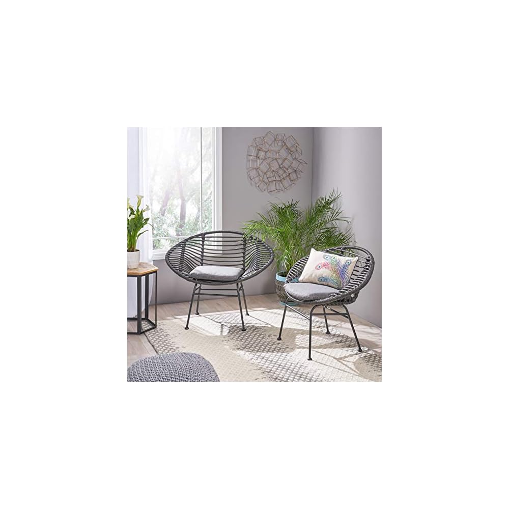 Christopher Knight Home Aleah Indoor Woven Faux Rattan Chairs with Cushions (Set of 2), Dark Gray Finish