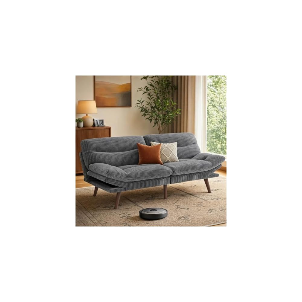 Pipishell 66 inch Convertible Futon Sofa Bed, Corduroy, Grey