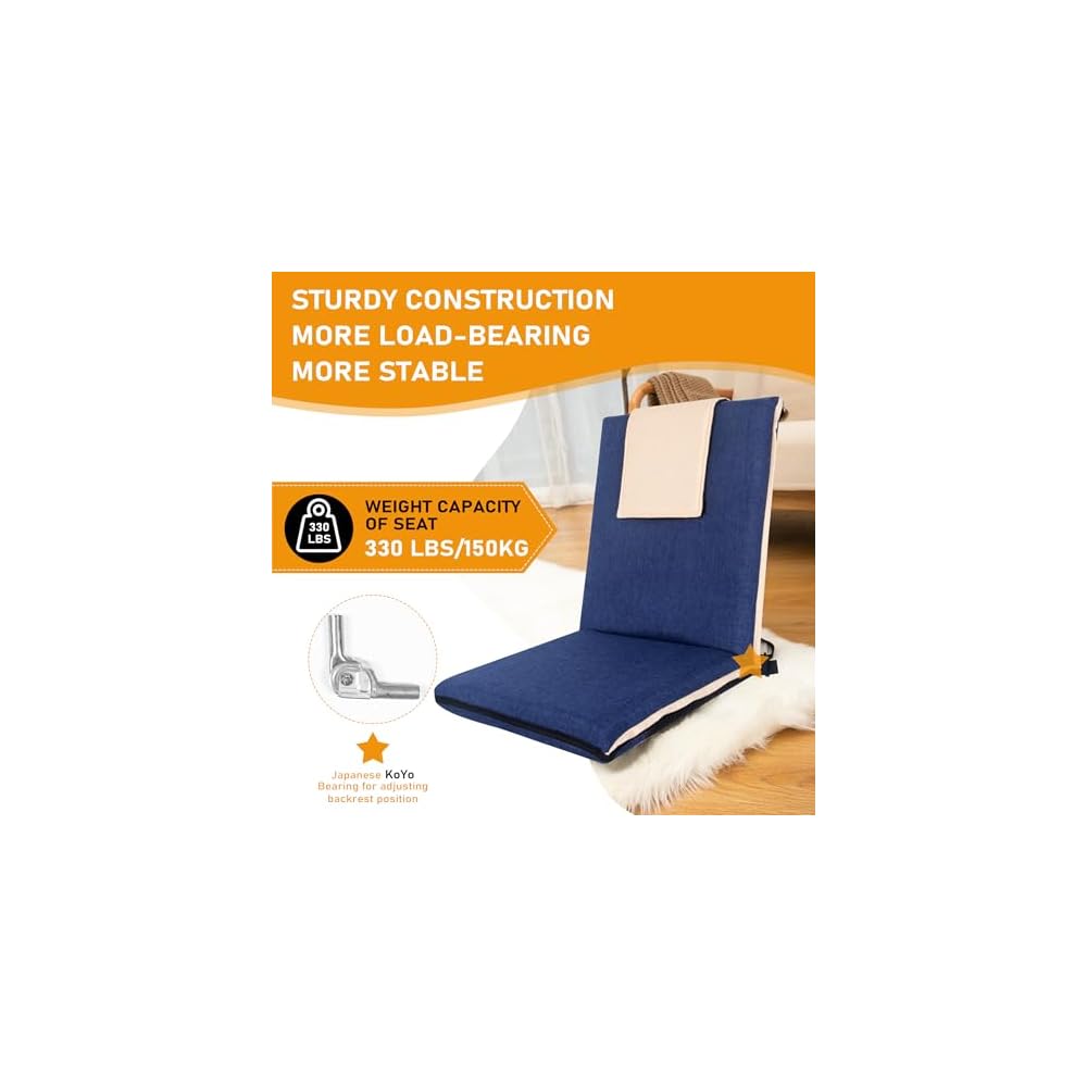 FASTMOMENT Floor Chair with Back Support Foldable Meditation Seat, Blue