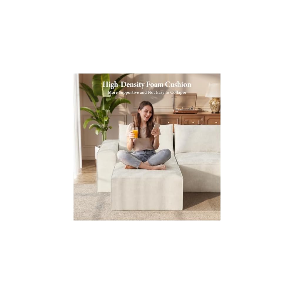 Vesgantti 114" U Shaped Boneless Couch, Deep Seat Sectional Sofa, Beige