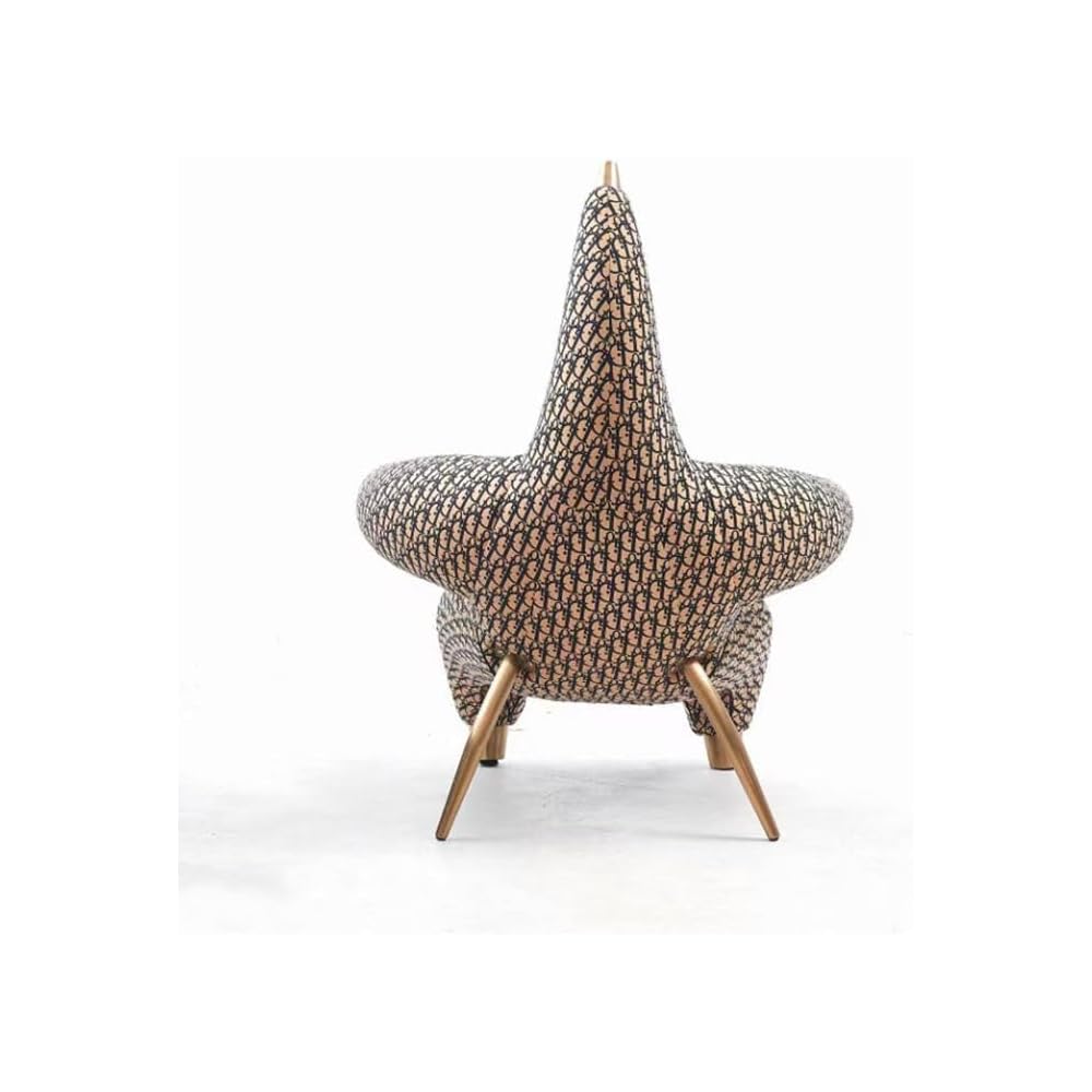 Patterned Sculptural Accent Chair with Gold Metal Legs and Curved Arms