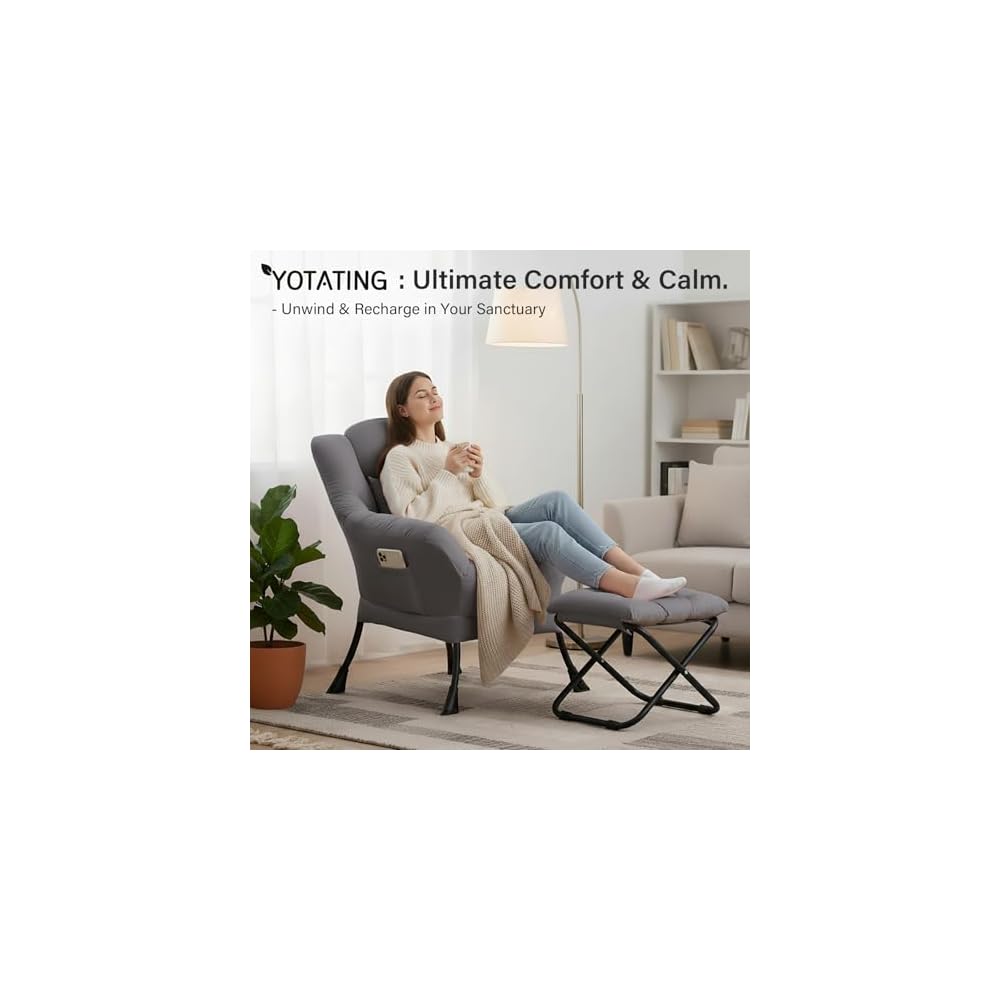 Lazy Chair with Ottoman,Lounge Arm Chair with Pillow and Folding Footrest