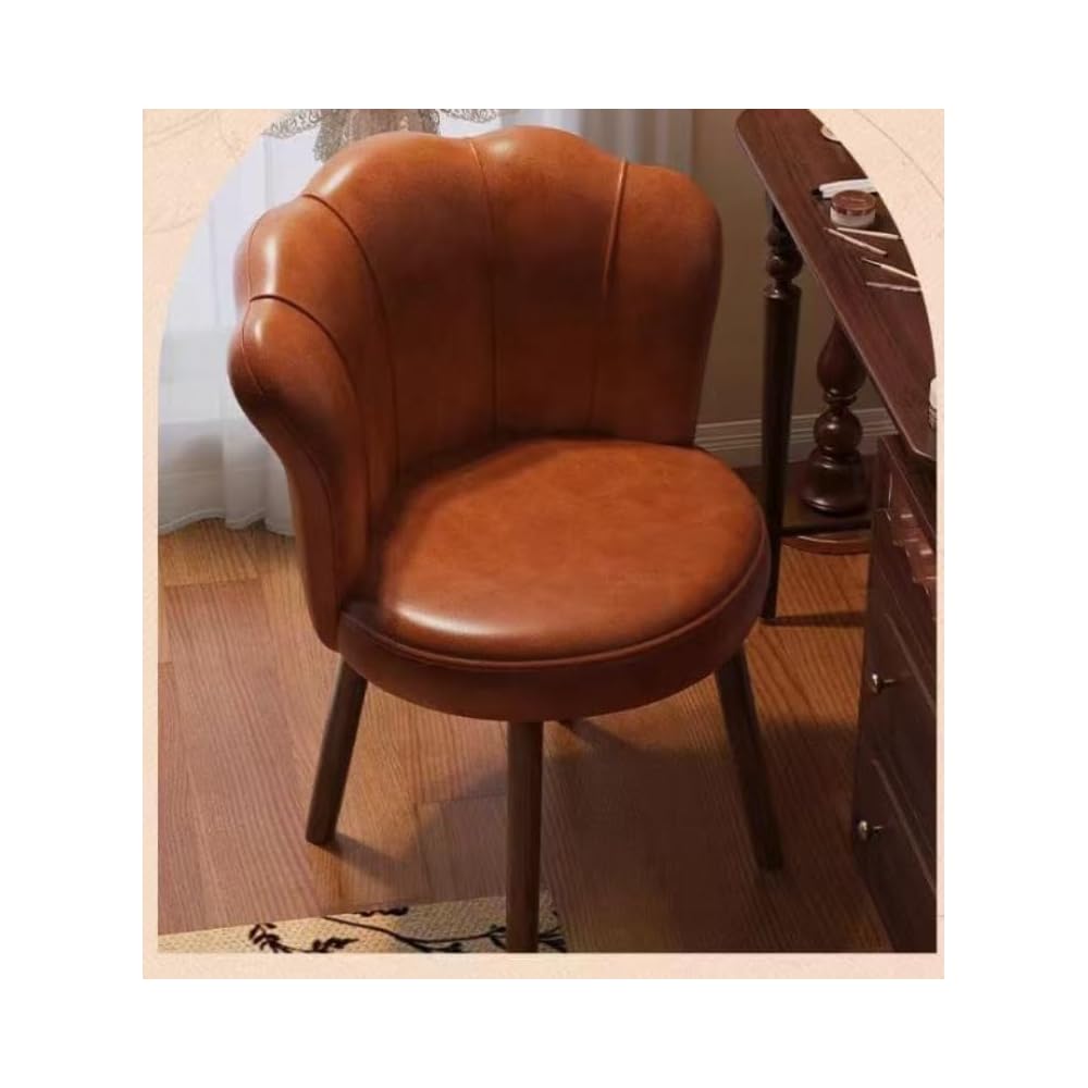 Accent Chair with Swivel, Faux Leather Upholstery, High-Density Foam, Solid Rubberwood Legs – Vanity, Desk, or Living Room Chair ([Rotating solid wood legs] Green - wear-resistant oil wax skin)
