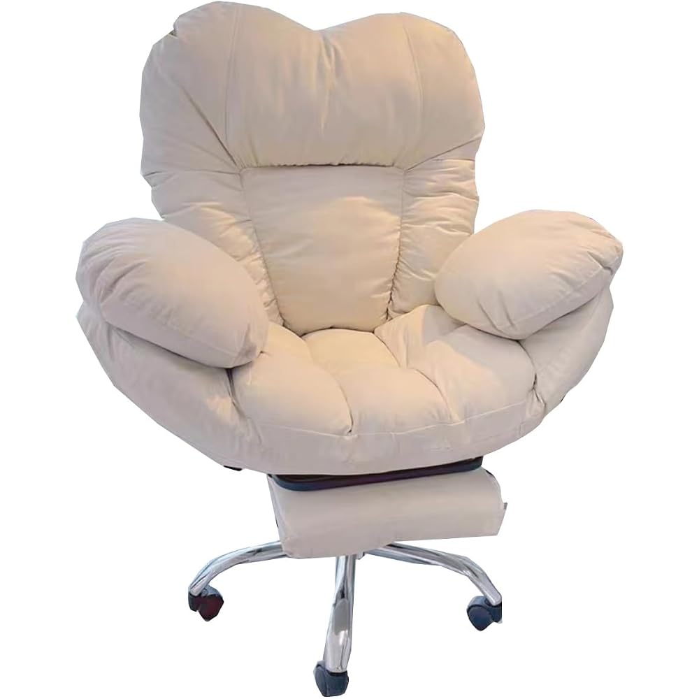 Recliner Chair Home Office Chair Ergonomic Gaming Computer Chair Backrest Lazy Sofa Chairs for Living Room, Comfortable Executive Office Desk Chairs Armchair for Bedroom(/Beige,with Foot Rest)