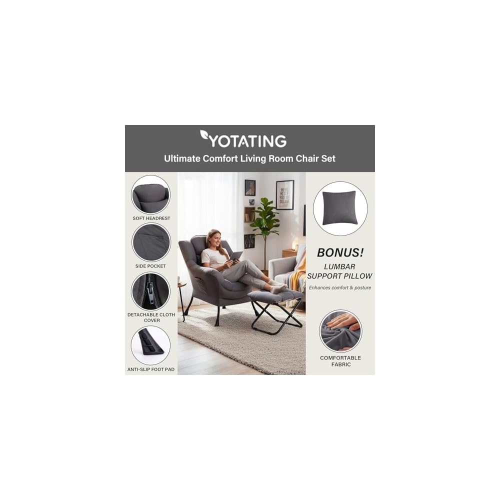 Lazy Chair with Ottoman,Lounge Arm Chair with Pillow and Folding Footrest