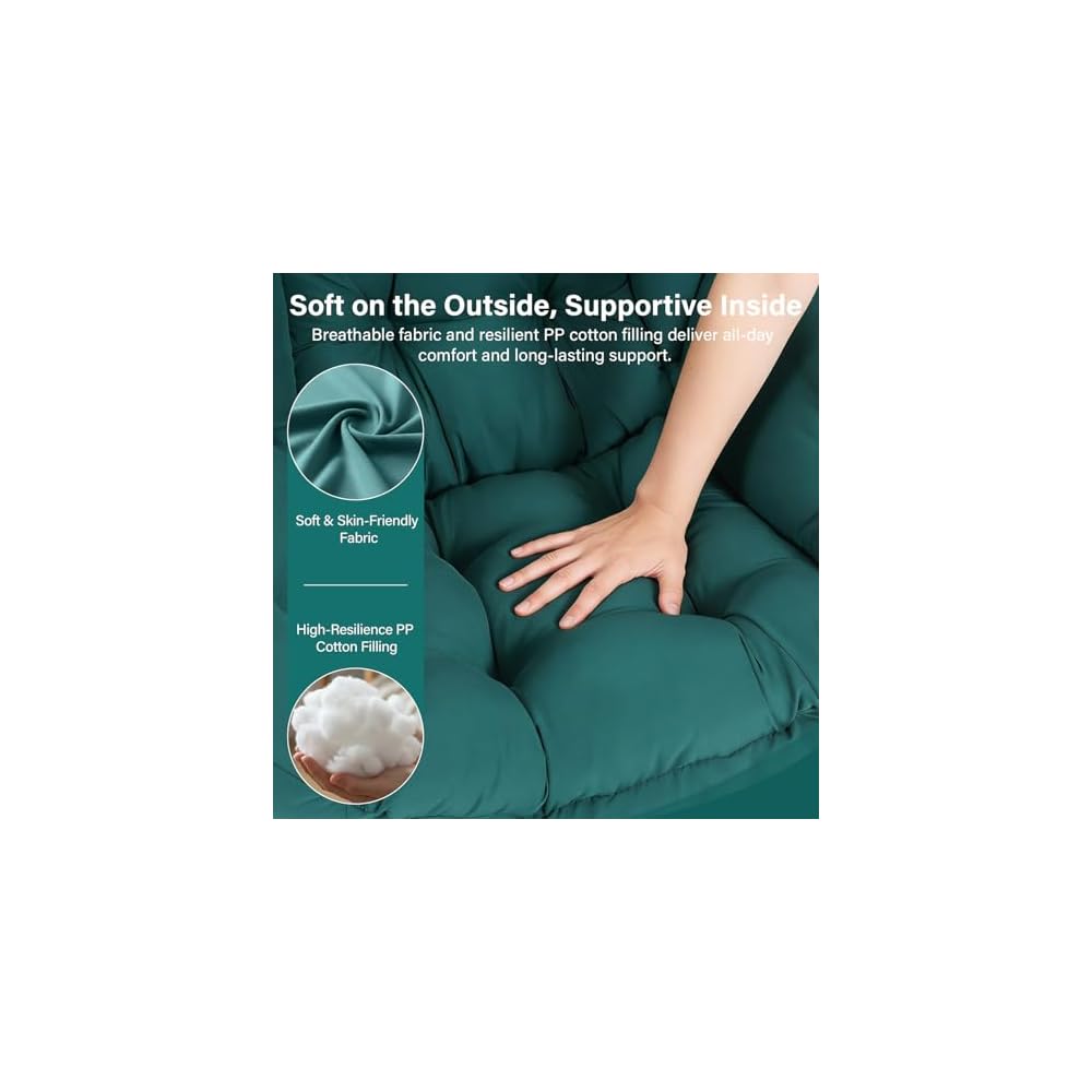 Modern Lazy Chair with Ottoman, Comfy Accent Reading Chair, Dark Green