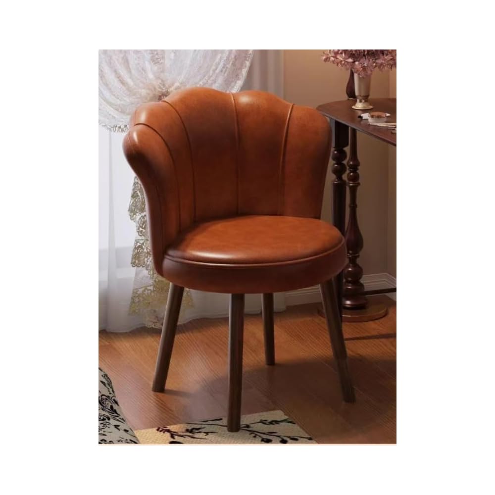 Accent Chair with Swivel, Faux Leather Upholstery, High-Density Foam, Solid Rubberwood Legs – Vanity, Desk, or Living Room Chair ([Rotating solid wood legs] Green - wear-resistant oil wax skin)