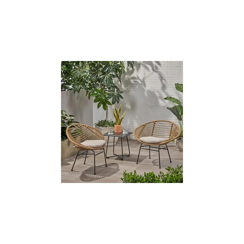 Christopher Knight Home Aleah Indoor Woven Faux Rattan Chairs with Cushions (Set of 2), Dark Gray Finish