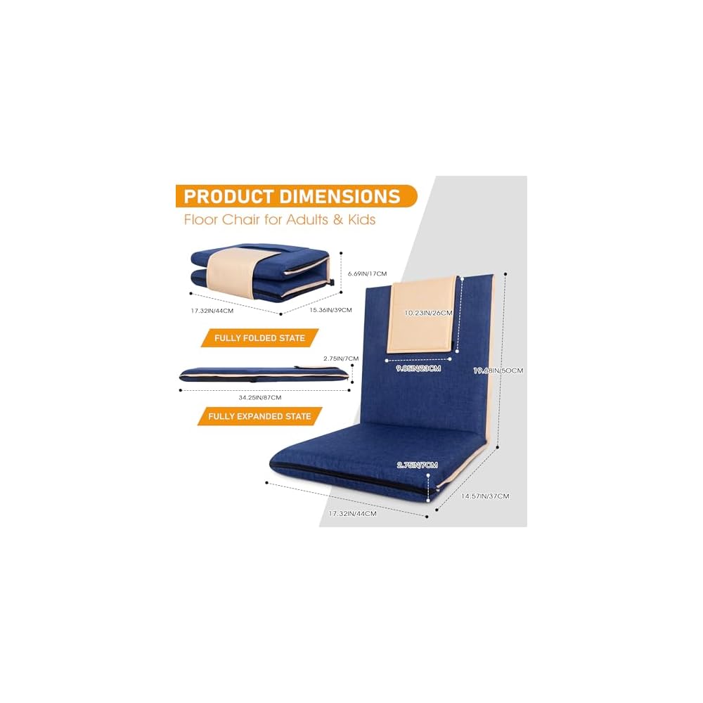 FASTMOMENT Floor Chair with Back Support Foldable Meditation Seat, Blue