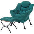 Modern Lazy Chair with Ottoman, Comfy Accent Reading Chair, Dark Green