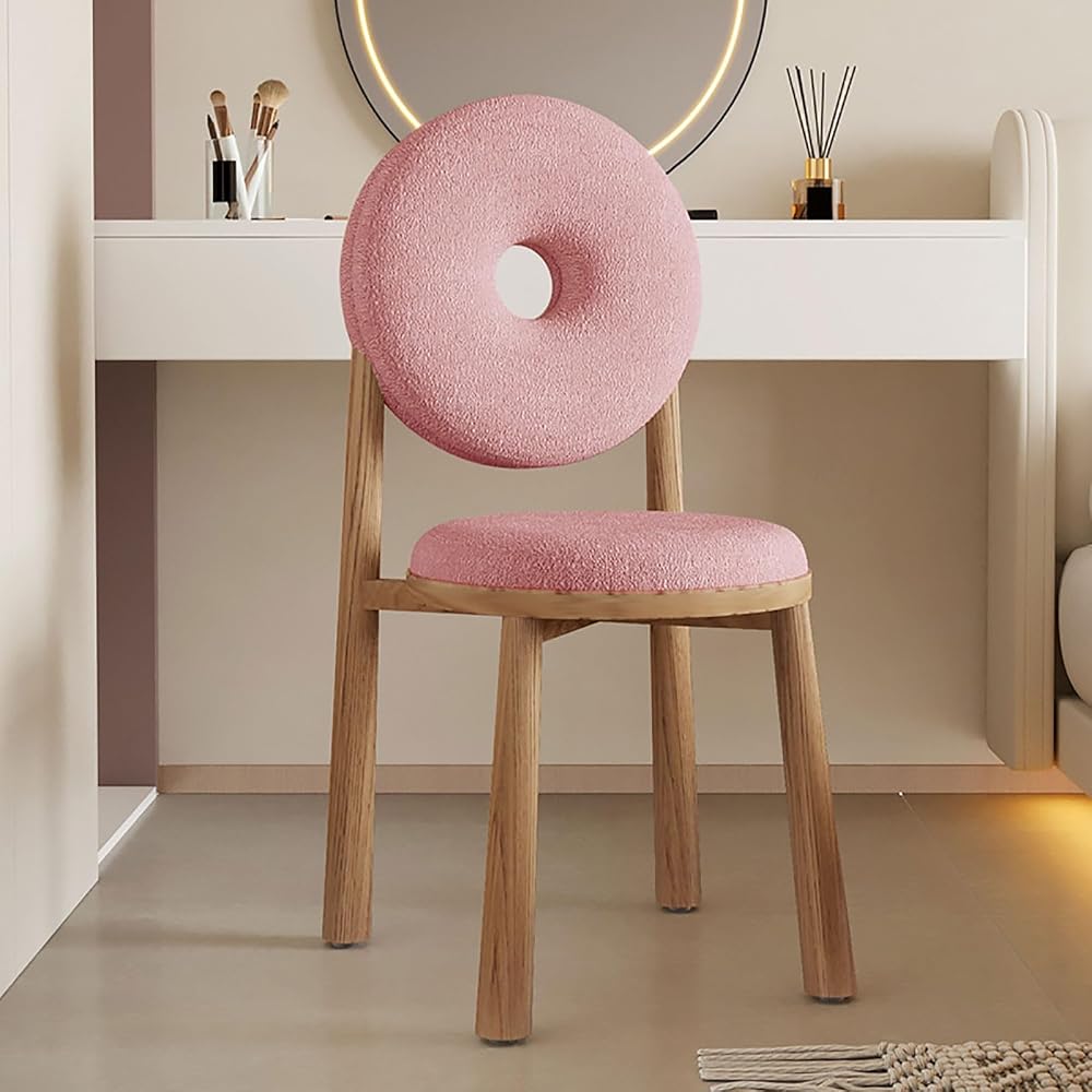 Modern Accent Office Chair - Vanity Chair Lambswools Living Room Chair Dining Chairs Midcentury with Backrest - for Living Room Bedroom Office Dining (Color : Pink, Size : Wood gra