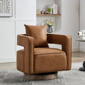 29.1 Inch Swivel Accent Chair, Open Back Barrel Design with Weathered Base for Living Room, Bedroom and Office,Brown