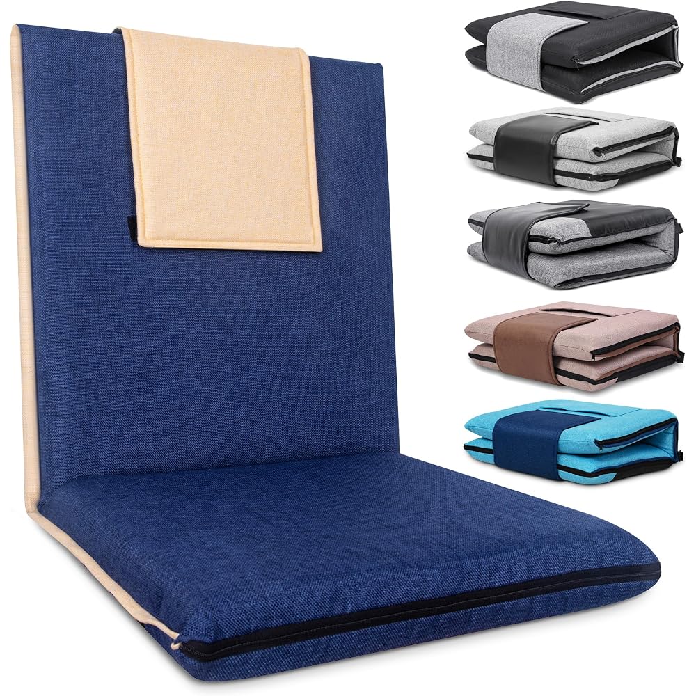 FASTMOMENT Floor Chair with Back Support Foldable Meditation Seat, Blue